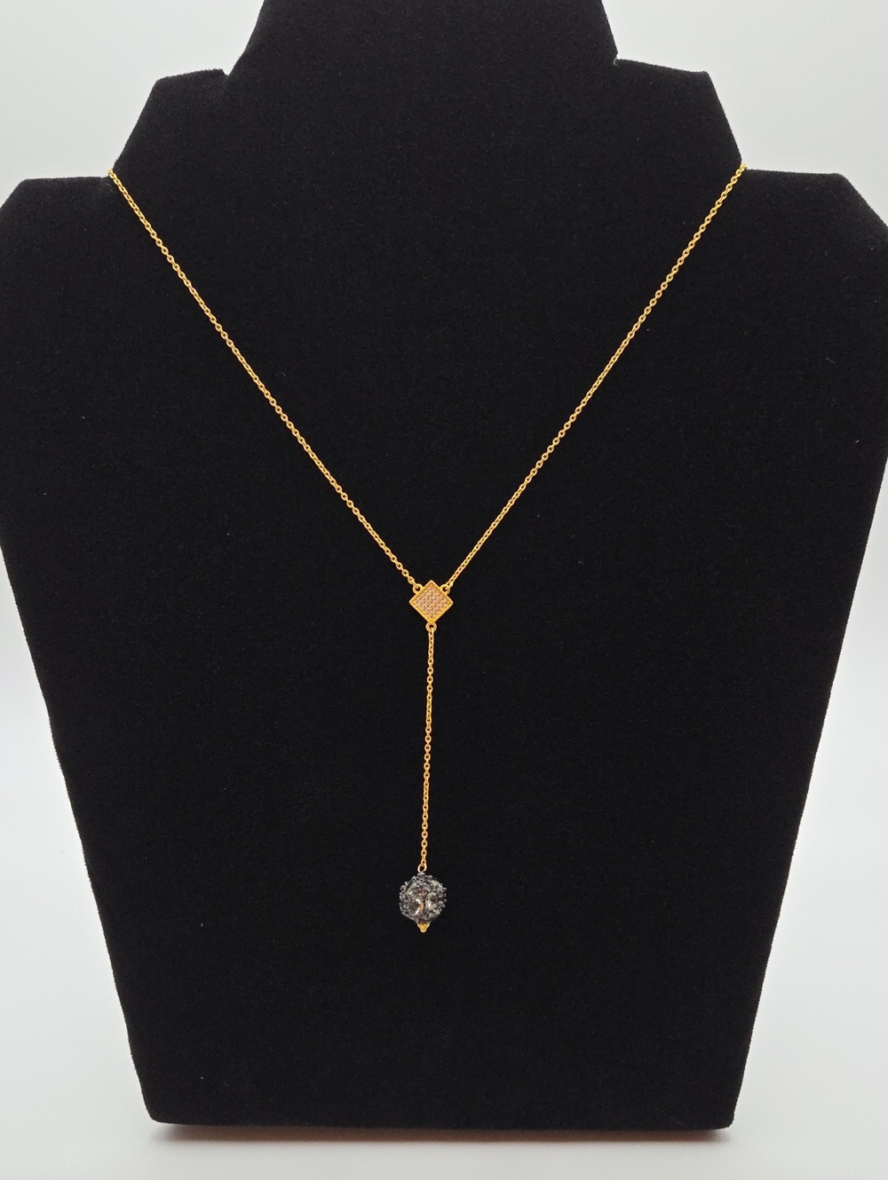 Frieda Rothman Gold Drop Necklace with Black Crystal Pendant - Women Jewelry